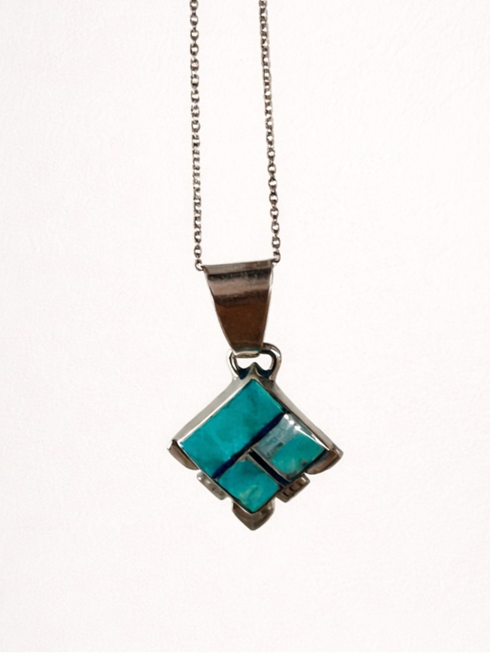 Sterling Silver Turquoise Inlay Pendant Necklace - Blue Green